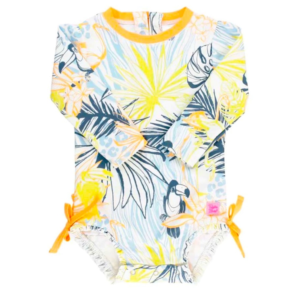Like new Rufflebutts 2T zip back long sleeve swimsuit rash guard 🦜🌴 cute 💕